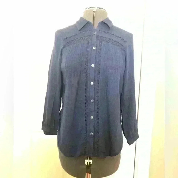 AMERICAN EAGLE OUTFITTERS DARK BLUE LONG SLEEVE BUTTON BLOUSE XS - Picture 5 of 6